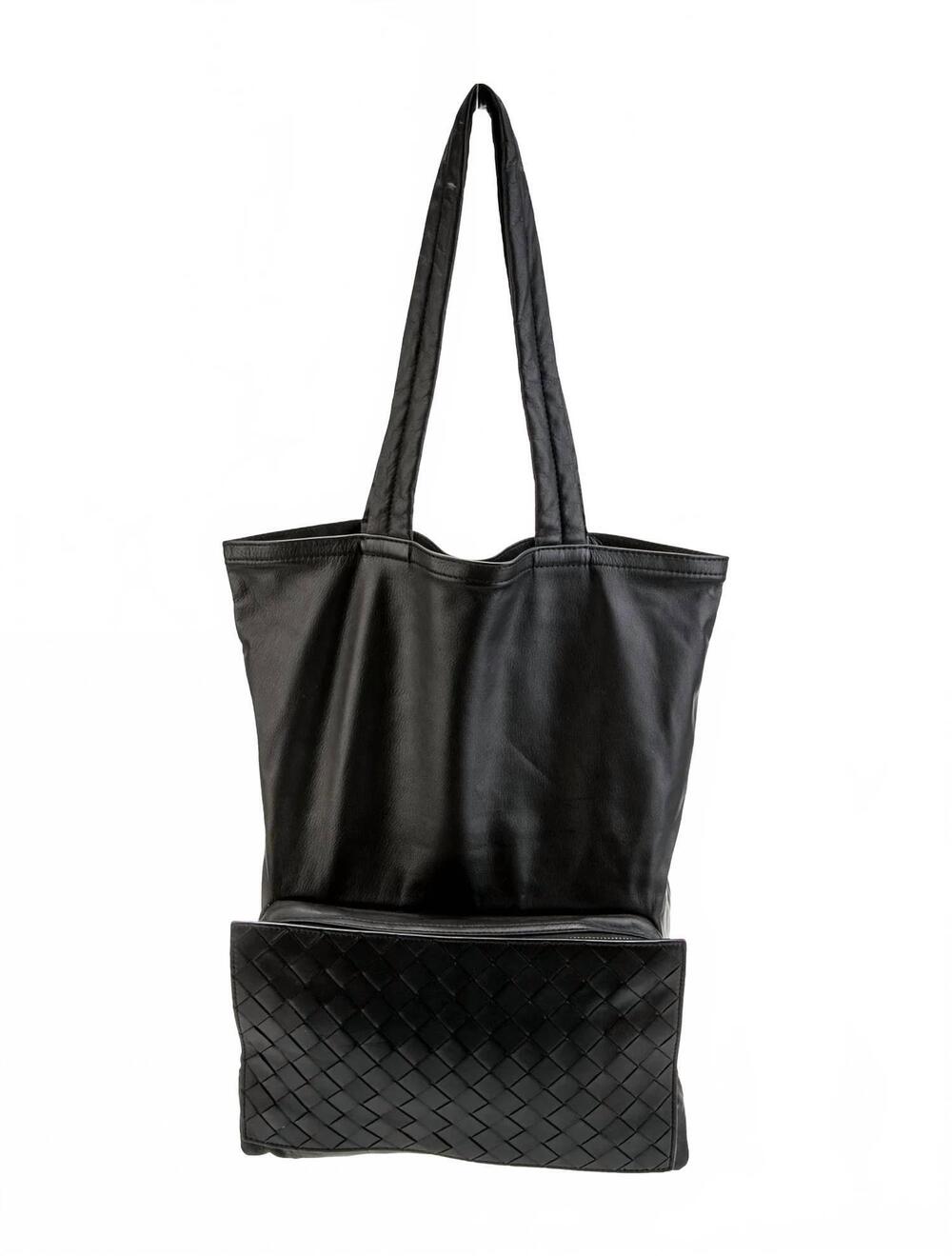 NEW BOTTEGA VENETA unisex leather tote bag in black